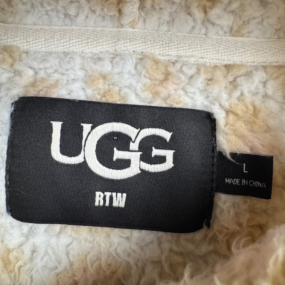UGG Women's Leopard Print Fleece Hoodie Size L Cozy Sherpa Loungewear - Picture 2 of 8